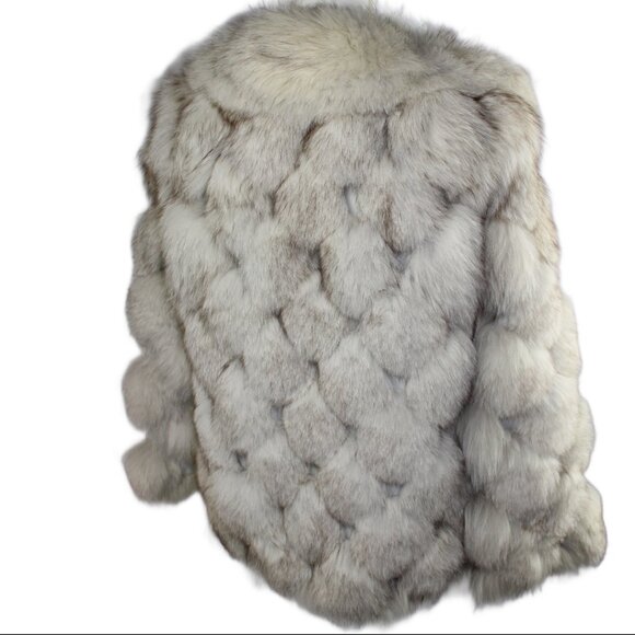 Natural Blue Stripped Fox Jacket with Leather Accent Panels, Size SM/Med - Picture 5 of 10